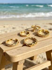 Random 1pc 2pcs 3pcs 4pcs 5pcs Beach Vacation Unique Must-Have Gold-Plated Toe Ring, Beach Outfit Finishing Touch Accessory, Adjustable Open Design - Gold - View 4