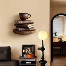 Cross-Border Hot-Selling Vintage Distressed Book & Coffee Cup Wall Hanging Decor, American Country Style Wooden Entryway Ornament - 1PC - View 3