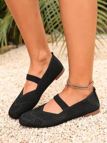 Leopard Print Design Knit Breathable Flat Shoes Mom Shoes Work Daily Wear Casual Shoes Women Home Outdoor Women Shoes - Black - View 3