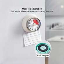1 buah Timer Masak Dapur, Jam Timer Masak Koki, Timer Visual, Hitung Mundur 60 Menit, Alas Magnetik, Jam Mekanik, Tanpa Baterai, Alarm Berdering, Timer Dapur/Belajar/Kerja/Gym - MultiWarna - View 3