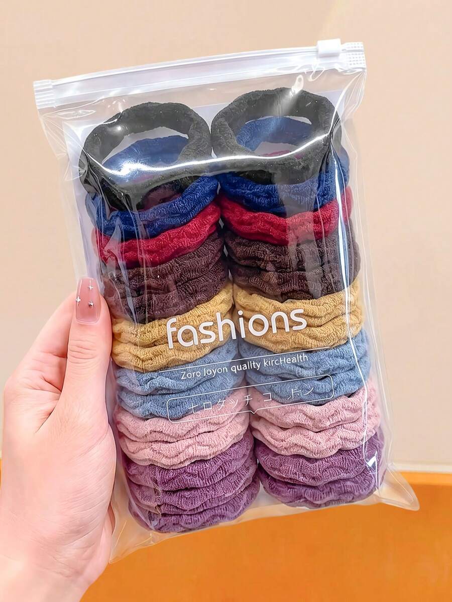 50/30/10/Set Wavy Texture Towel Loop Hair Ties, Wavy Texture Design, Multiple Colors Available, High Elasticity, Girls Ponytail Hair Accessories - Suitable For Women And Girls, Suitable For Daily, Date, School, Vacation, Beach, Party, Holiday, Gift, Graduation Season Elastics Rubber Bands - Multicolor - View 1