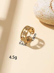 1/6pcs Luxury High-End Gold Carved Rhinestone Open Ring Set, Hollow Carved + Heart Shape, Non-Fading 304 Stainless Steel Material, Layered Wear Looks Great, Easily Captures Vintage Elegant Style. Suitable For Women's Decoration Or Gift, Can Be Purchased Separately, - Yellow Gold - View 14