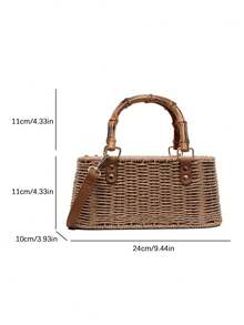 Minimalist Solid Color Straw Woven Bag, Niche Design Premium Texture Handbag, Versatile Popular Retro Crossbody Bag, Suitable For Vacation - Khaki - View 6