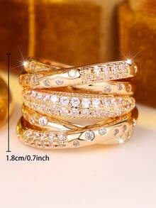1pc Fashion Unique Women's Wide Cubic Zirconia Ring Set, Women's Jewelry, Wedding Ring, Valentine's Day Gift - Yellow Gold - View 5