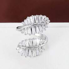1pc Wide Leaf-Shaped Open Adjustable Design Artificial Zirconia Inlaid Women's Ring - Multicolor - View 3