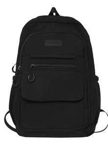 Unisex Casual Backpack, Solid Color Multi-Pocket Student Bookbag, Large Capacity Minimalist Commuter Bag - Multicolor - View 10