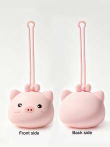 1/2pcs Customized Silicone Pacifier Storage Box, Anti-Fouling, Anti-Loss, Portable. Cartoon Style Storage Box With Lanyard. Available In Pig, Cat, Owl Patterns. Suitable As Personalized Gift For Baby Boys And Girls - Multicolor - View 7