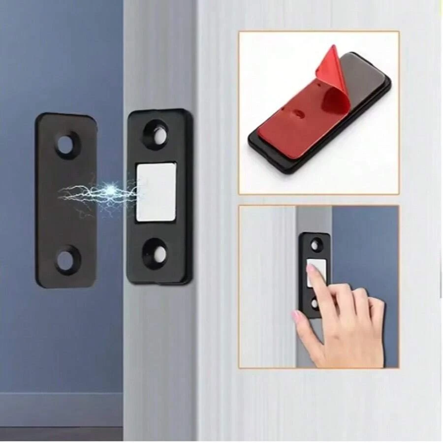 Fecho Magnético de Porta Preto Ultra Fino, Ímã Adesivo Forte para Armários, Gavetas & Painéis de Móveis, Fechamento Silencioso & Suave, Perfeito para Armazenamento Doméstico, Maçanetas de Porta Ímã de Trava de Porta - preto - Visão 1