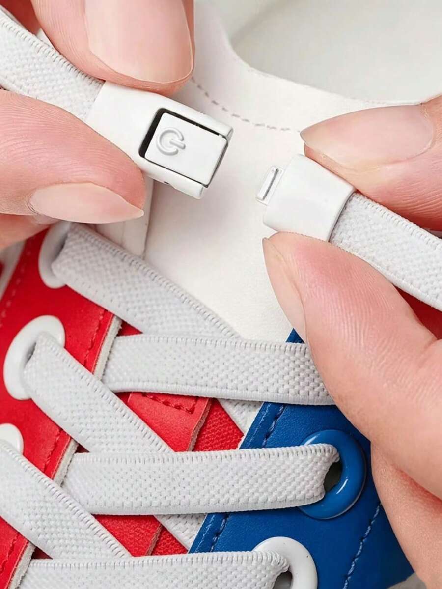 QKC 1 par de cordones elásticos sin nudos con hebilla de interruptor, cordones holgados, cordones de moda versátiles de unicolor, adecuados para zapatos de skate, zapatos deportivos, zapatos casuales - Blanco - Ver 1