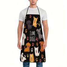 Cute Dog Print Kitchen Apron, Black Polyester Apron With "I Love Dogs" And Paw Print, Suitable For Dog Lovers Cooking Apron, Applicable For Home And BBQ - Multicolor - View 5
