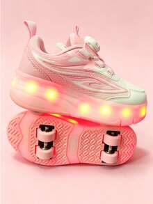 Zapatos con ruedas recargables con luz LED para niñas, patines multifuncionales transformables con ruedas desmontables, adecuados para todas las estaciones - Rosa - Ver 4