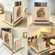 Natural Wooden Floral Art Bookend "Language Of Love" Quote Desktop Storage Rack Rustic Style Bedside Book Organizer Book Lover Gift - Champagne - View 4