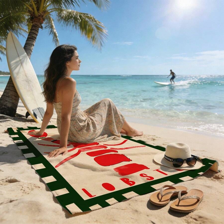 Red Claw Lobster Fresh Live Digital High-Definition Printed Beach Towel, Suitable For Summer Use. This Ultra-Soft, Microfiber Beach Bath Towel Is Large, Highly Absorbent, Quick-Drying, And Perfect For Travel, Camping, And Summer Holidays. It Can Also Be Used As A Beach Blanket. Ideal Gift For Christmas, Halloween, Thanksgiving, Valentine's Day, Easter, Spring, Summer, And Birthdays - Blue - View 1
