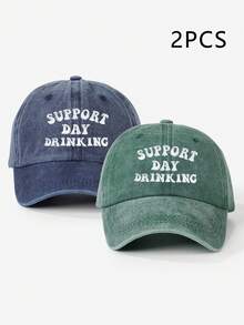 1件/2件刺繡 SUPPORT DAY DRINKING 水洗棒球帽，可調節防曬休閒帽，適合戶外、旅行、海灘、度假，Y2K風格青年帽 - 刺繡 - 查看 20