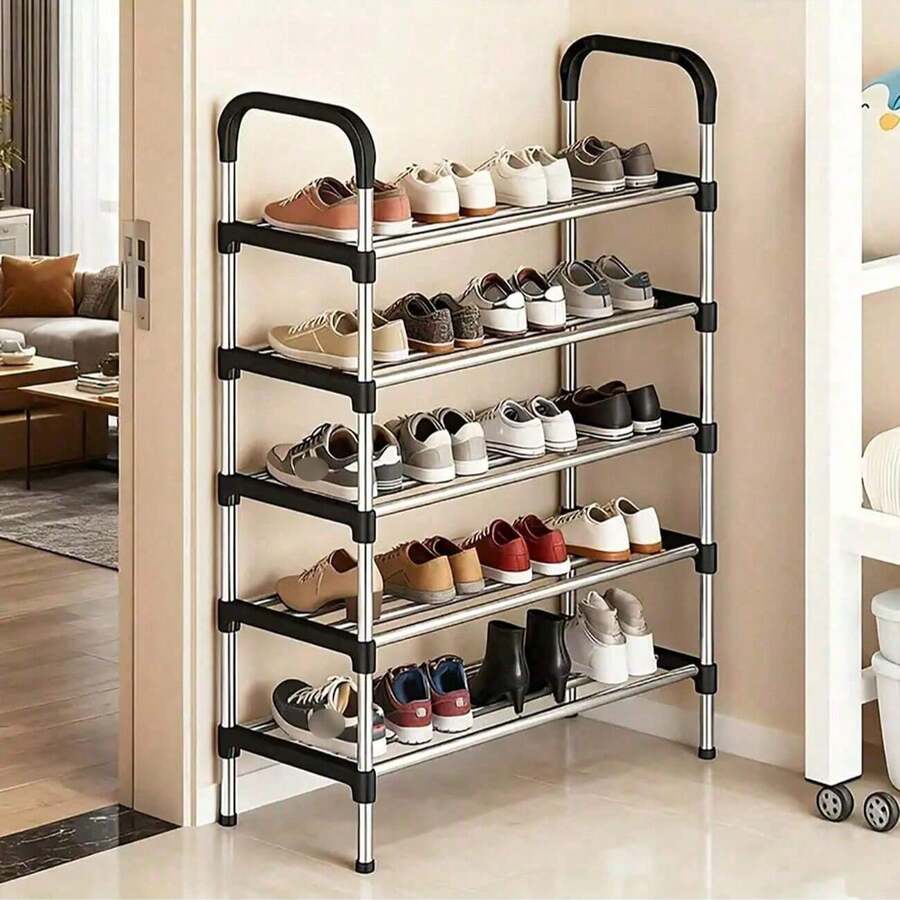 1 pieza Estantería para zapatos multicapa, estantería independiente de tubo de hierro simple, fácil montaje, adecuada para casas de alquiler, entradas, pasillos, dormitorios, baños, oficinas y salas de estar, utilizada para organizar zapatos