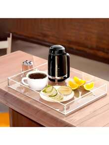 1pc Acrylic Transparent Display Storage Rack, Acrylic Tray With Embedded Handle, Transparent Sturdy Acrylic Tray With Handle, Coffee, Appetizer, Breakfast, Butler Tray - Kitchen Countertop And Vanity Storage Box, Modern Elegant Rectangular Acrylic Plastic Decorative Tray, Transparent Tray With Transparent Handle, Food Fruit Display, Cosmetic Perfume Storage, Suitable For All Occasions - Clear - View 12