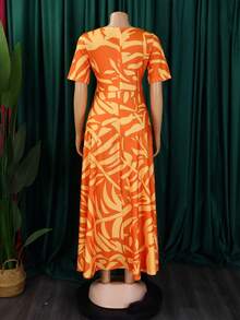 Soleil Women's 2026 New Style Elegant Lace-Up Plus Size Short Sleeve Flared Dress - 橘杏 - 查看 2
