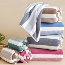 4pcs Oversized Striped Coral Bath Towel Set - Ultra-Soft, Quick-Drying, Luxurious For Home, Gym, Spa, 55x27 Inches, Bohemian Style, Multi-Color - 灰色 - 查看 9