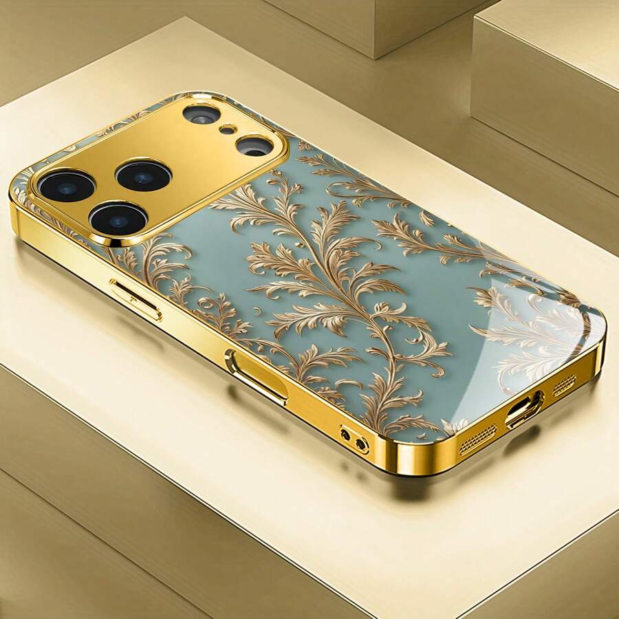 HoBa case 1件 金色邊框金色條紋大理石紋理手機殼，鋼化玻璃手機殼，兼容 18、17 Pro Max、16 Pro Max、15 Pro Max、14 Pro Max，韓式時尚趣味手機殼，適用於 iPhone 11/12/13/14/15/16/18 Pro Max Plus，優雅設計，男女通用，適合送給女友的聖誕節、秋季、生日禮物