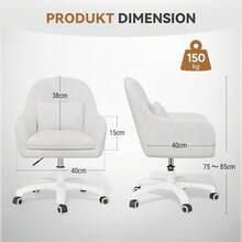 Velvet Padding Office Chair Adjustable Height 150kg Load Capacity Beige For Home Office Study Bedroom - White - View 3