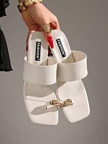 5cm New Colorblock Minimalist Toe-Post Wedge Sandals Women 2025 Summer Open Toe High Heels - White - View 5