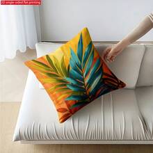 4 Pcs Tropical Palm Leaf Throw Pillow Covers, Suitable For Sofa Bed Chair Decoration, Turquoise Green/Orange/Mustard Yellow And Teal Monstera Pillow Covers, With Zipper Closure, Double-Sided Printed Modern Palm Leaf Pattern Furniture Decoration, Suitable For All Seasons, Pillow Insert Not Included - Multicolor - View 6