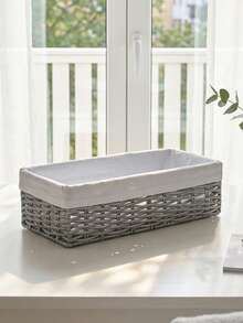 1pc Rectangular PP Woven Storage Basket With Lining, Multi-Purpose Organizer Bin For Bathroom, Vanity, Closet, Kitchen, Bedroom, Ideal For Cosmetics, Toiletries, Sundries, Toys, Clothes, Modern Minimalist Home Decor - View 5