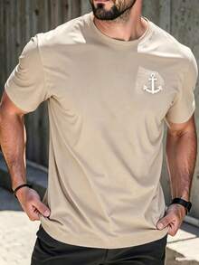 Men's Short-Sleeved T-Shirt With A Round Neck And Simple Design - 杏色 - 查看 1
