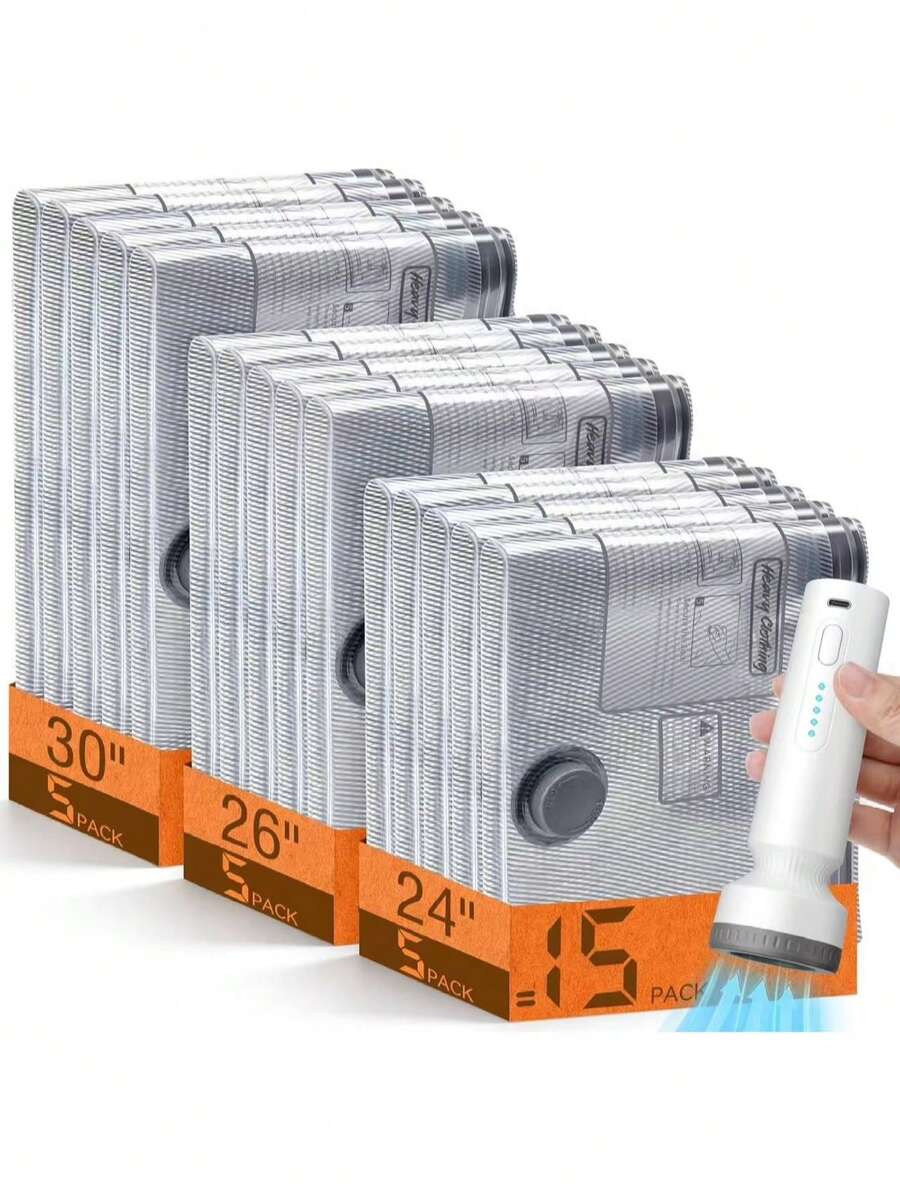 Wireless Electric Pump 15 Pack Vacuum Compression Storage Bags, Save 80% Space Moisture-Proof Airtight Organizer, Household Travel Essentials For Clothes Quilts Closet Luggage