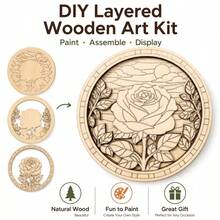2D Flat, 3-Layer Wooden Rose Art Set, Paintable Floral Wooden Craft Kit, Laser-Cut Multi-Layer Rose Painting Set, Creative Handmade Wall Decor, Suitable For Bookshelf, Desk, Home Decor And Gift Giving - A - View 6