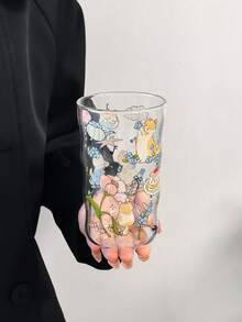 1個春季小/大號玻璃杯，韓系可愛Ins風高溫烘花手持玻璃杯，貓/狗/多色圖案，適合夏季冷萃、抹茶椰奶 - 彩色 - 查看 18