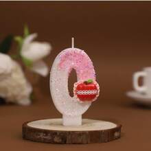 1pc Pink Apple Glitter Number Candle, 0-9 Digits Birthday Cake Topper, Cute Decorative Candle For Birthday/Theme/Holiday Party Supplies - Pink - View 2