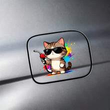 1 pieza Pegatina decorativa creativa y linda de gato con gafas de moda para tanque de combustible de coche/portátil/motocicleta - Gatito con - Ver 5