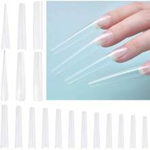 Puntas de uas cuadradas largas, 180 piezas de puntas de uas de gel suave de cobertura total 5XL Uas postizas acrlicas transparentes Extensin de uas postizas a presin para saln Hogar DI - inicial - Ver 4