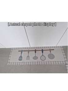 1pc, [Best Seller] Tableware Print Theme Kitchen Rug, Aesthetic Velvet Comfortable Fluffy Carpet, Soft And Comfortable Material, Weight Approx. 850g/㎡, Easy To Clean, Doesn't Get Stuck In Doors, Stains Easy To Wipe, Daily Spills Easy To Clean, Dirt-Resistant, Machine Washable - Perfect For Home Decor, Living Room, Bedroom, Kitchen, Dining Room, Bedside, Bathroom, Study, Entryway Rug, Suitable For All Seasons, Holiday Decoration Gift! - Multicolor - View 10