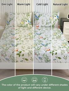 1 pièce Drap-housse à motif floral d'oiseau botanique, literie douce et respirante pour toutes les saisons, couvre-lit confortable inspiré de la nature, ensemble de literie facile d'entretien convenant aux tailles King/Queen/Full/Twin. Convient pour la maison, le dortoir, l'appartement & en cadeau - Multicolore - Voir 8