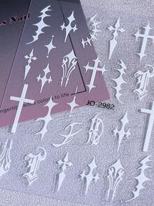 3片裝十字架Y2K哥德式美甲貼紙 黑紅白十字刺棘曲線 3D自黏式美甲貼花 美甲裝飾貼片 DIY美甲配件 居家沙龍美甲裝飾用品 - 彩色 - 查看 7