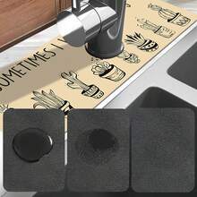 1pc Desert Cactus Plant Pattern Sink Faucet Absorbent Mat, Drainage Mat, Kitchen, Bathroom Sink, Countertop, Drainage Mat, Diatomaceous Earth Basin, Cuttable Quick-Drying Mat. - Multicolor - View 9