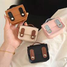 Mini Preppy Style PU Leather Earphone Storage Bag, Contrast Color Flap Design, Portable Shockproof Bluetooth Earphone Protective Case, Compact Multifunctional Data Cable & Coin Storage Pouch, Multiple Colors Available - Multicolor - View 2