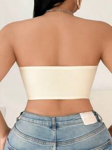 1pc Sexy Front Closure Plus Size Bandeau Bra, Push-Up Side-Support Seamless Strapless Bustier Bra In Apricot - Apricot - View 3