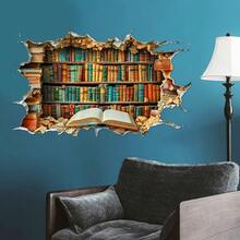 1/3Pcs Back To School 2D Bookshelf Wall Sticker, Open Book Library Cracked Wall Decal, Removable Self-Adhesive Vinyl Decor, School Home Office Aesthetic Indoor DIY Wall Art Holiday Gift - Book Wall Stickers - View 2