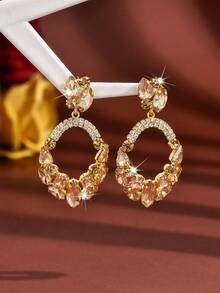 1 par de pendientes de lujo para mujer con diseño geométrico hueco de vidrio, adecuados para boda, fiesta, banquete nocturno, accesorios de vacaciones en la playa - Champán - Ver 4