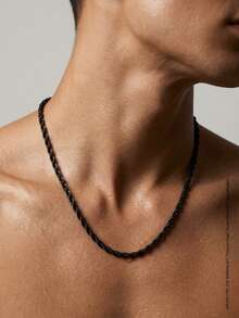 Collar de cadena para hombre, juego de 3 piezas de collar de cadena trenzada de acero inoxidable color oro y acero negro, regalo de moda para uso diario en el Día del Padre - Multicolor - Ver 3