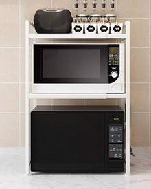 3 Tier Microwave Rack Black Kitchen Corner Shelf Oven Rack Stand Desktop Printer Storage Holder Bakers Rack - White - View 6