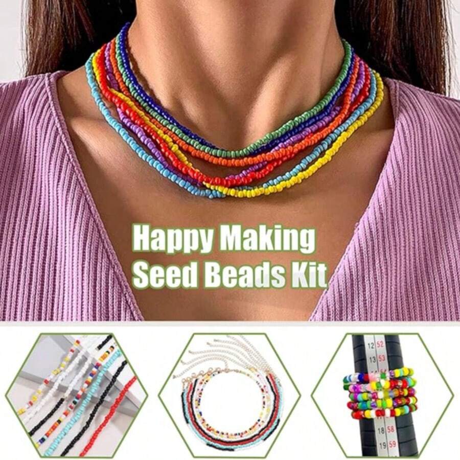 Juego de cuentas de vidrio, pequeñas cuentas de colores, materiales de manualidades DIY para adultos y niñas, accesorios de joyería para pulseras, collares y aretes - Serie de primavera - Ver 1