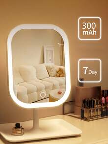 LED Makeup Mirror With Tray, Square Desktop Vanity Mirror With Light, USB Rechargeable, Adjustable Brightness, 3 Color Temperature Modes, Suitable For Dorm, Apartment, Travel, Bathroom, Best Gift For Back To School, Halloween, Christmas - Multicolor - View 12
