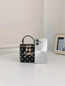 Bolso de mano mini con lunares para niñas, decoración de lazo, bolso bandolera con cadena, estilo princesa, cierre de cremallera, bolso accesorio adecuado para uso diario - A - Ver 4