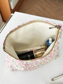AGG Fresh Pink Floral Large Makeup Bag For Women, Inner Bag, Portable Travel Toiletry Bag, Handbag, Multi-Functional Skincare Storage Bag, Sanitary Pad Storage Bag, Gift For Mom/Girlfriend, Student Pencil Case - Multicolor - View 5