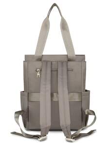 Women's Solid Color Multi-Functional Large Capacity Backpack, Minimalist Casual Student Backpack, College Style Minimalist Shoulder Bag, Handbag, Multi-Functional Backpack, Suitable For School, University, Middle School, High School, Commuting, Office And Other Occasions. - Khaki - View 7