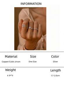 1 Set 3pcs Minimalist Silver/Rose Gold Open Ring Set | CZ Crystal Leaf & Twisted Rope Rings - Stackable Rings, Women & Girls Geometric Rings - Multicolor - View 11